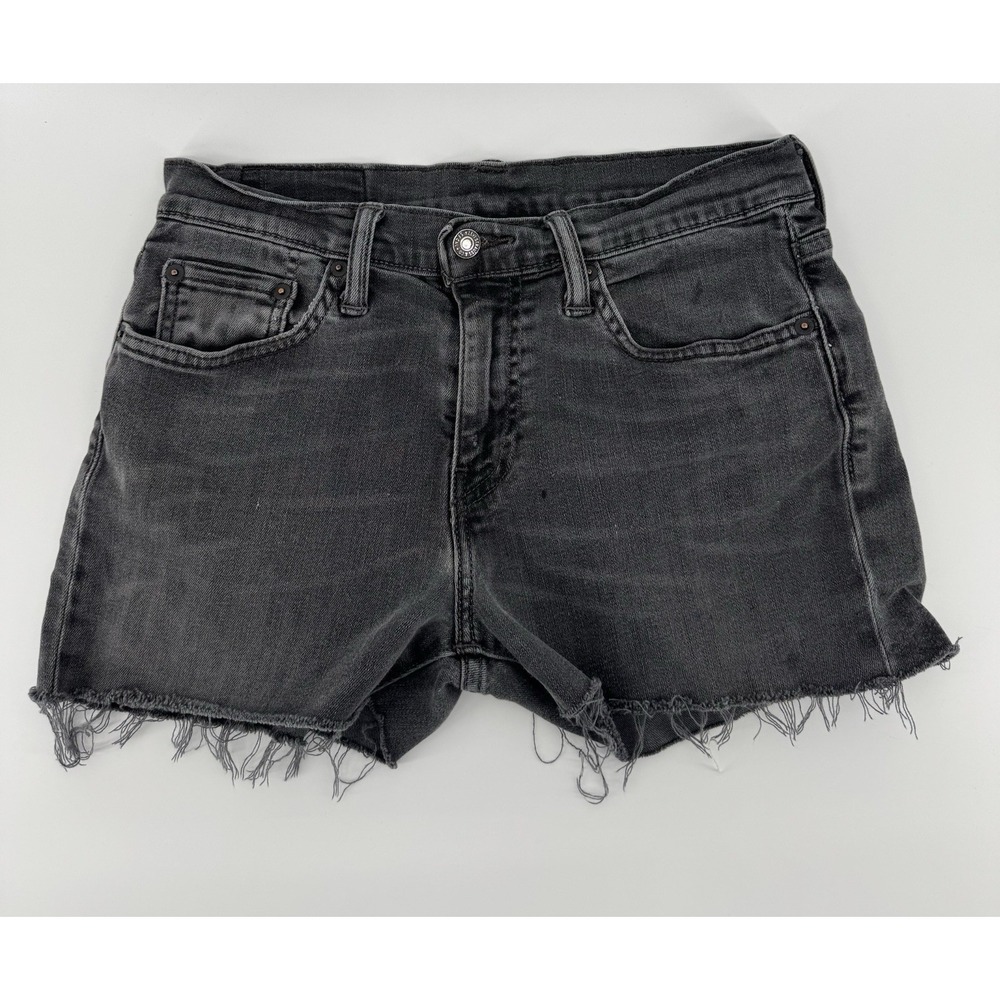 Levi's 511 Women's High Rise Cut Off Black Denim Shorts Slim Distressed Size 30W